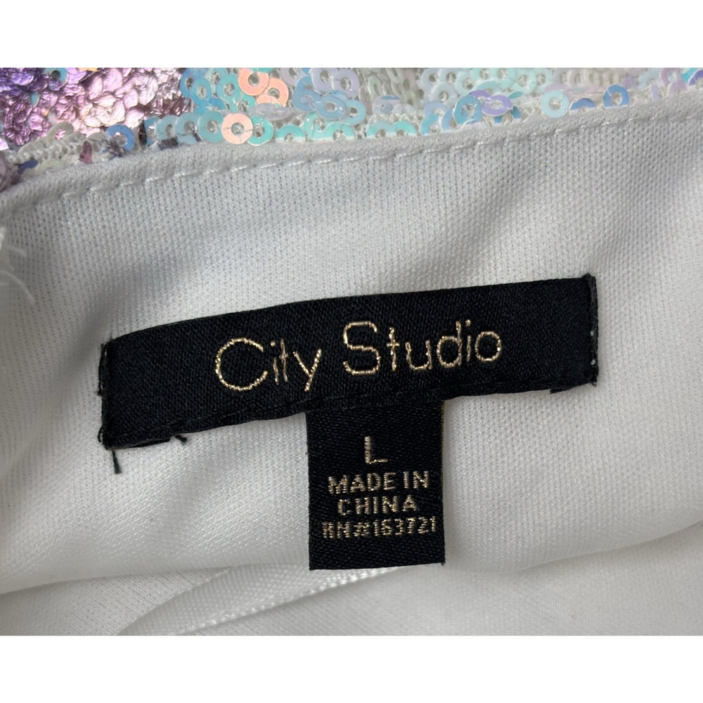 City Studio Floral Sequin Mermaid Dress Aqua Lilac Sz Large Fairy Whimsical - Picture 14 of 16